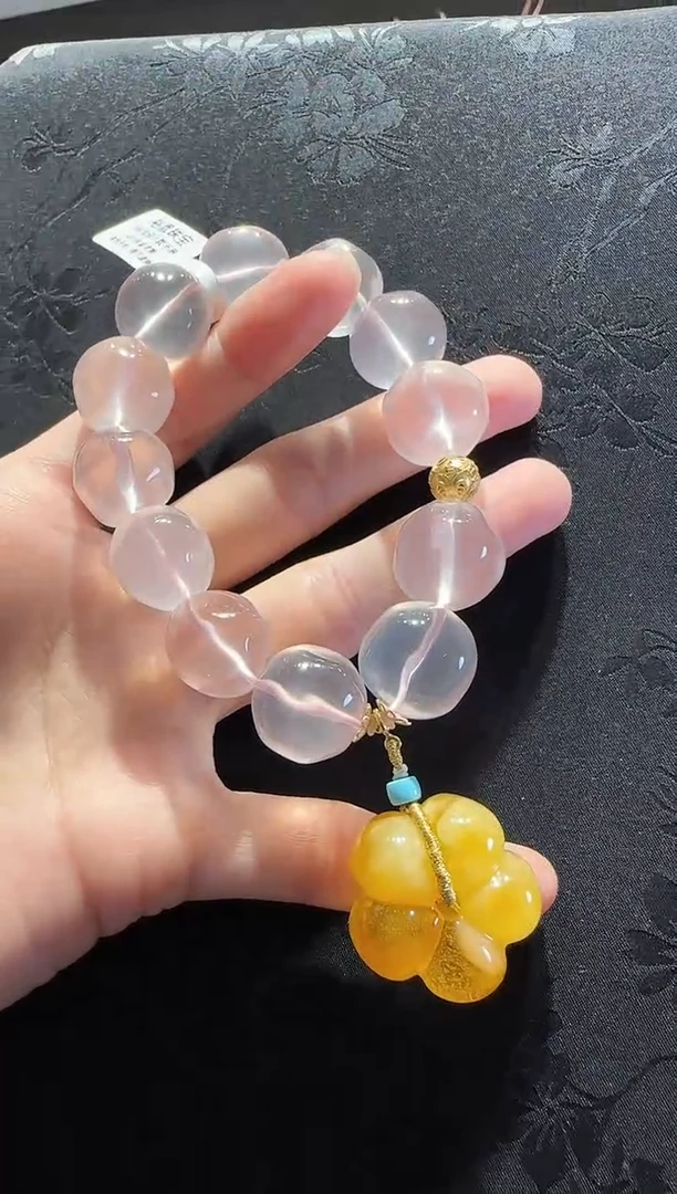 水晶手串18K金镶嵌花花款17mm+