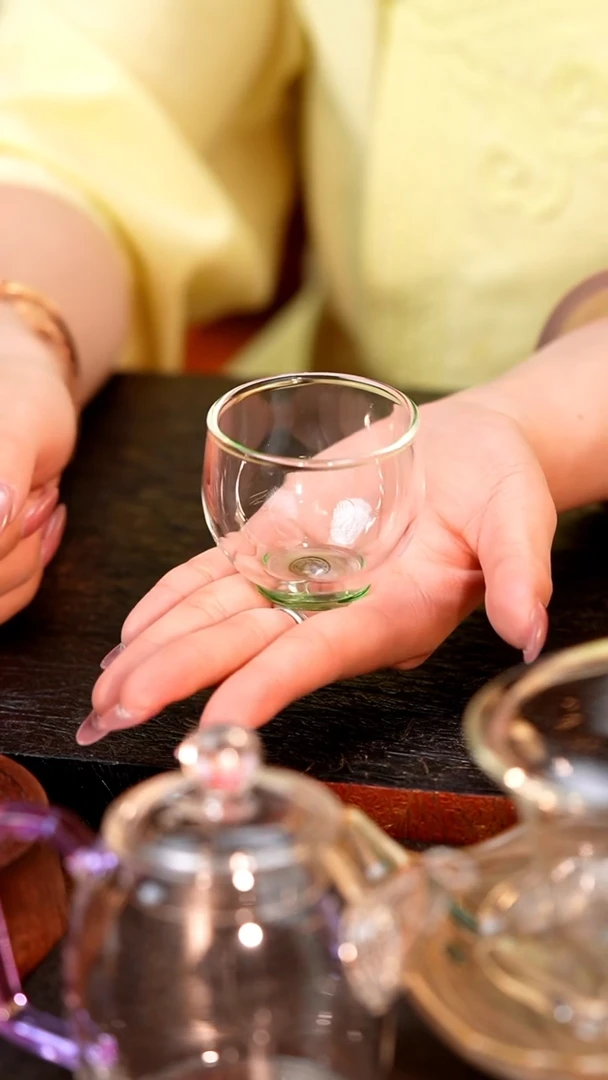 暗香疏影/圆融杯/手工彩璃窨底/湖绿