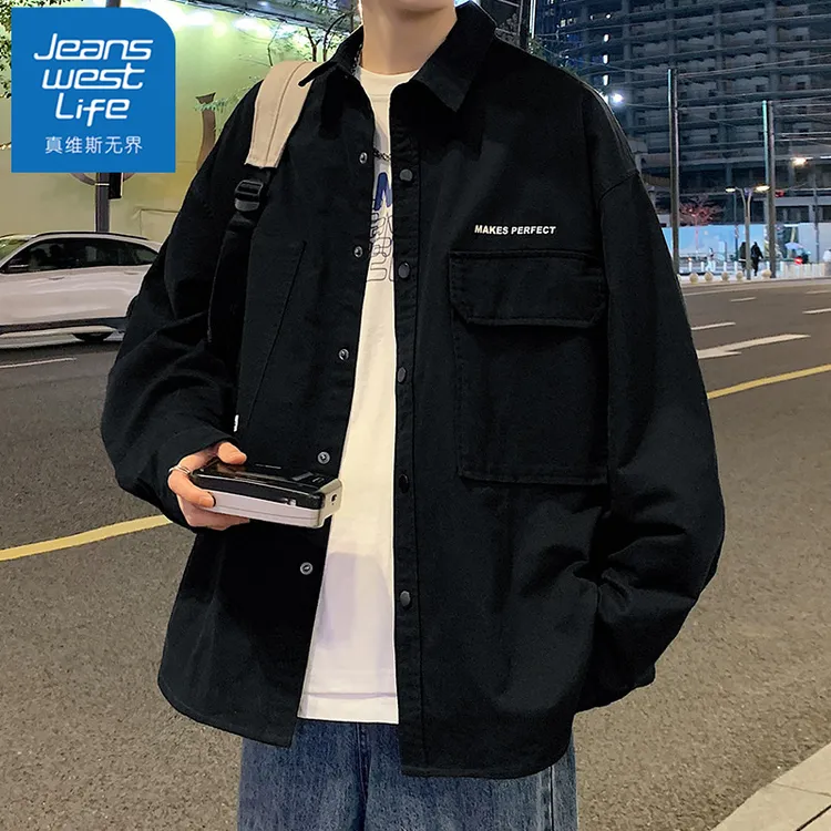 【王一博代言】真维斯无界长袖衬衫男士秋冬季加绒休闲港风工装外套