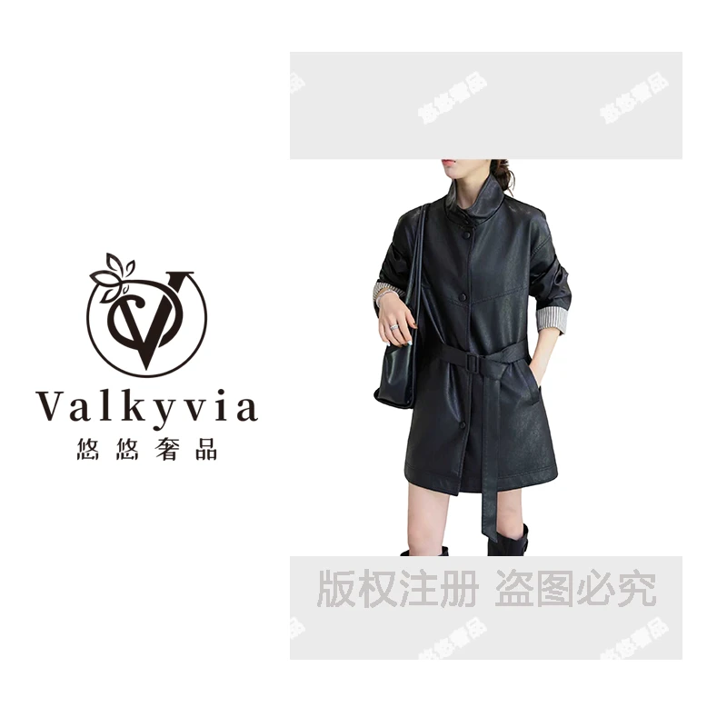【Valkyvia/悠悠奢品】秋冬新款上衣女装袖口拼接皮衣外套#88601