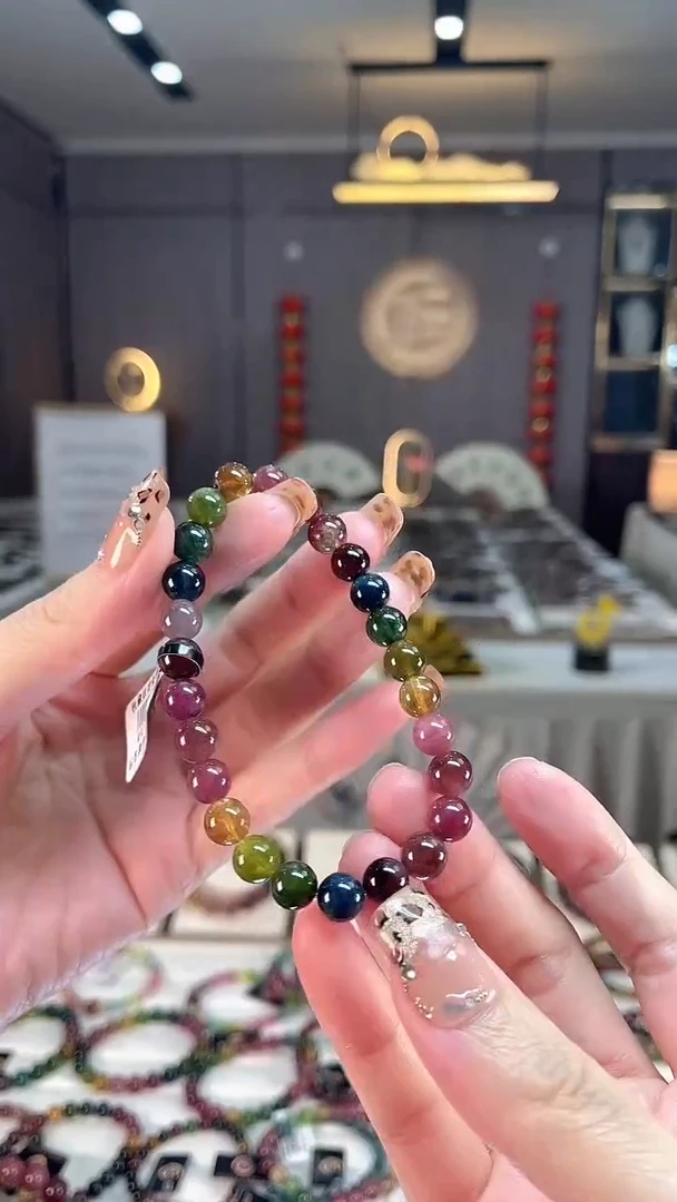 未镶嵌老矿碧玺色标彩虹单圈手串7mm+碧玺dan多样性发货一条