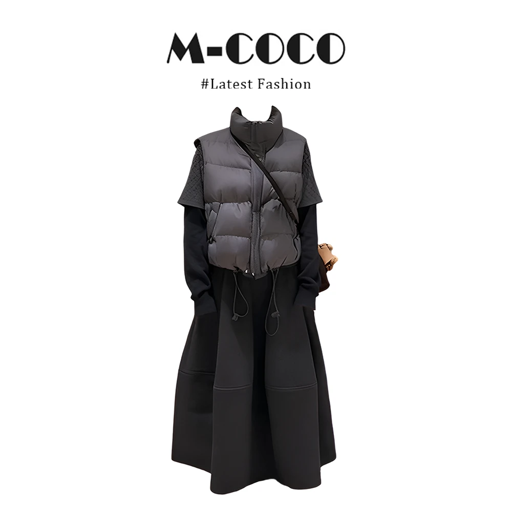 MARIE.COCO秋冬新款韩系设计感立领棉服外套上衣高腰A字半身裙