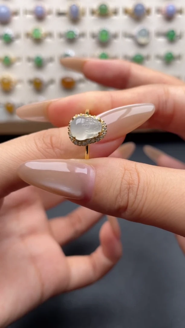 银S925镶嵌戒指翡翠一物一证一礼盒