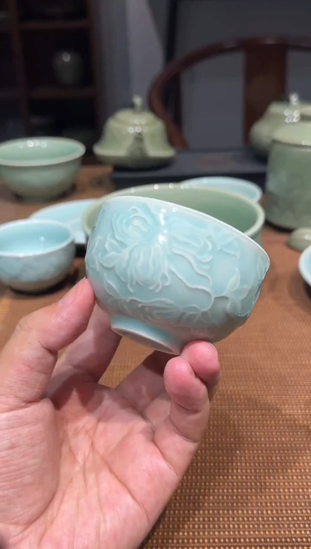 新品天青色桃子泡泡杯一只