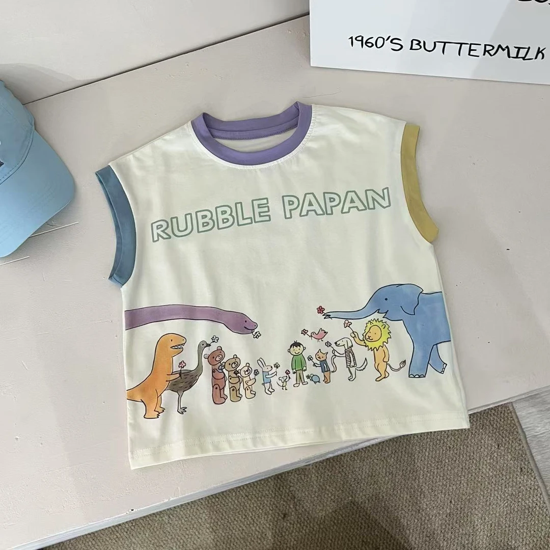 2025年夏季新款儿童短袖休闲百搭宽松时尚洋气80093动物无袖