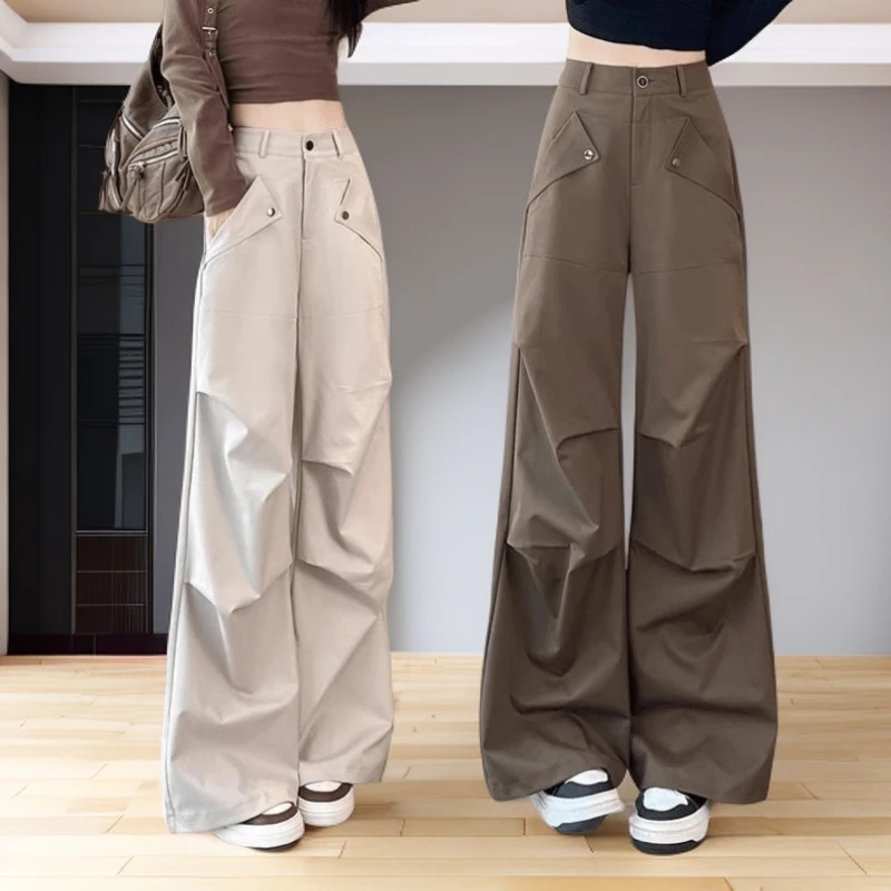 工装裤女2025春夏韩版新款户外登山裤高腰宽松显瘦运动阔腿长裤子