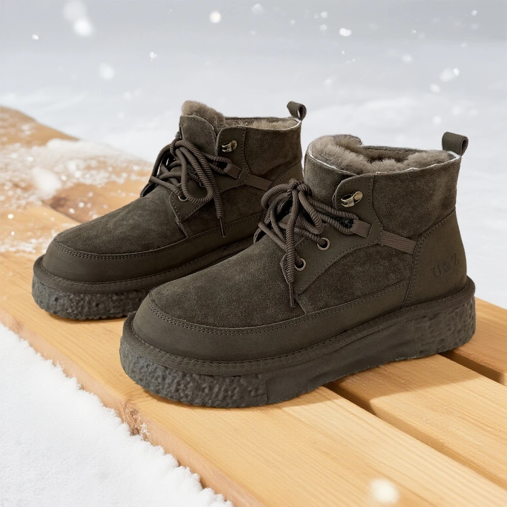 UZ5562全羊毛雪地靴男款皮毛一体防水防滑户外100%真羊毛雪地靴男