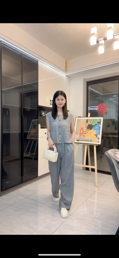 【专属W】百搭高腰通勤风上衣西裤休闲风阔腿裤套装-A1BE4274K35