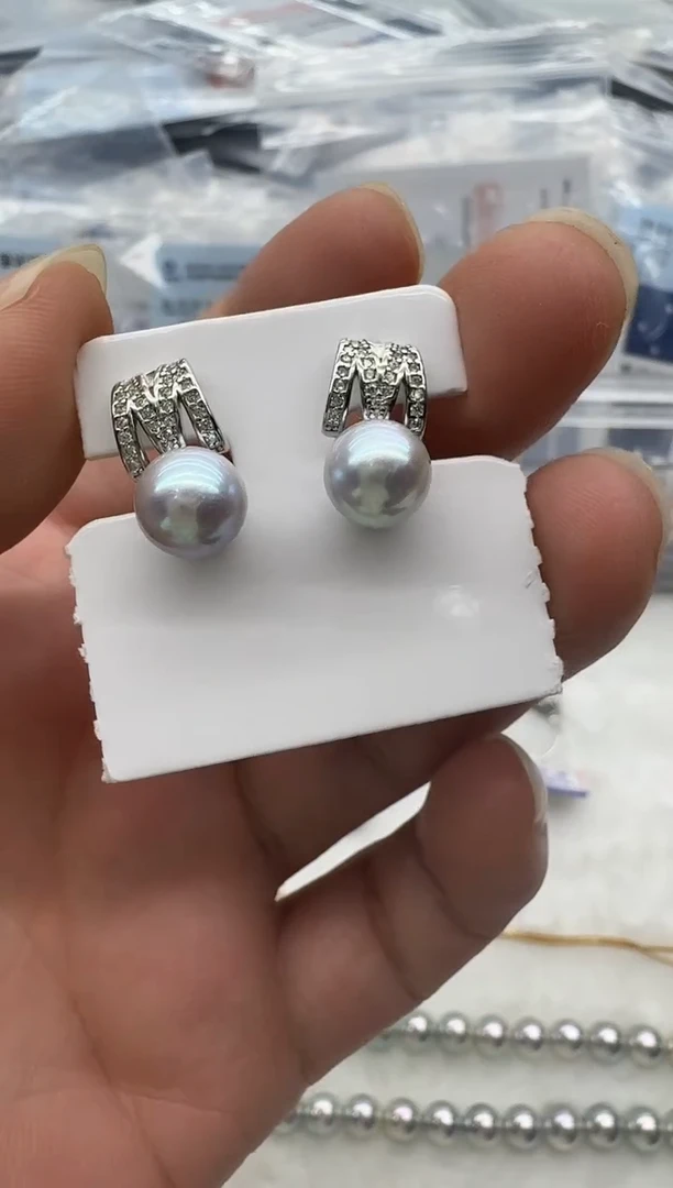 银S925镶嵌耳饰海水珍珠清货
