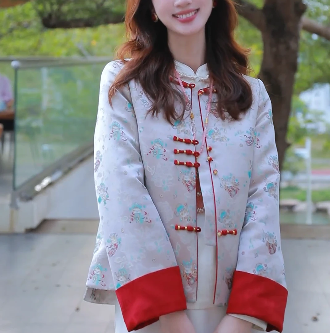 《欣欣定制》【招财喵】时尚秋冬季新中式气质加棉保暖外套6909