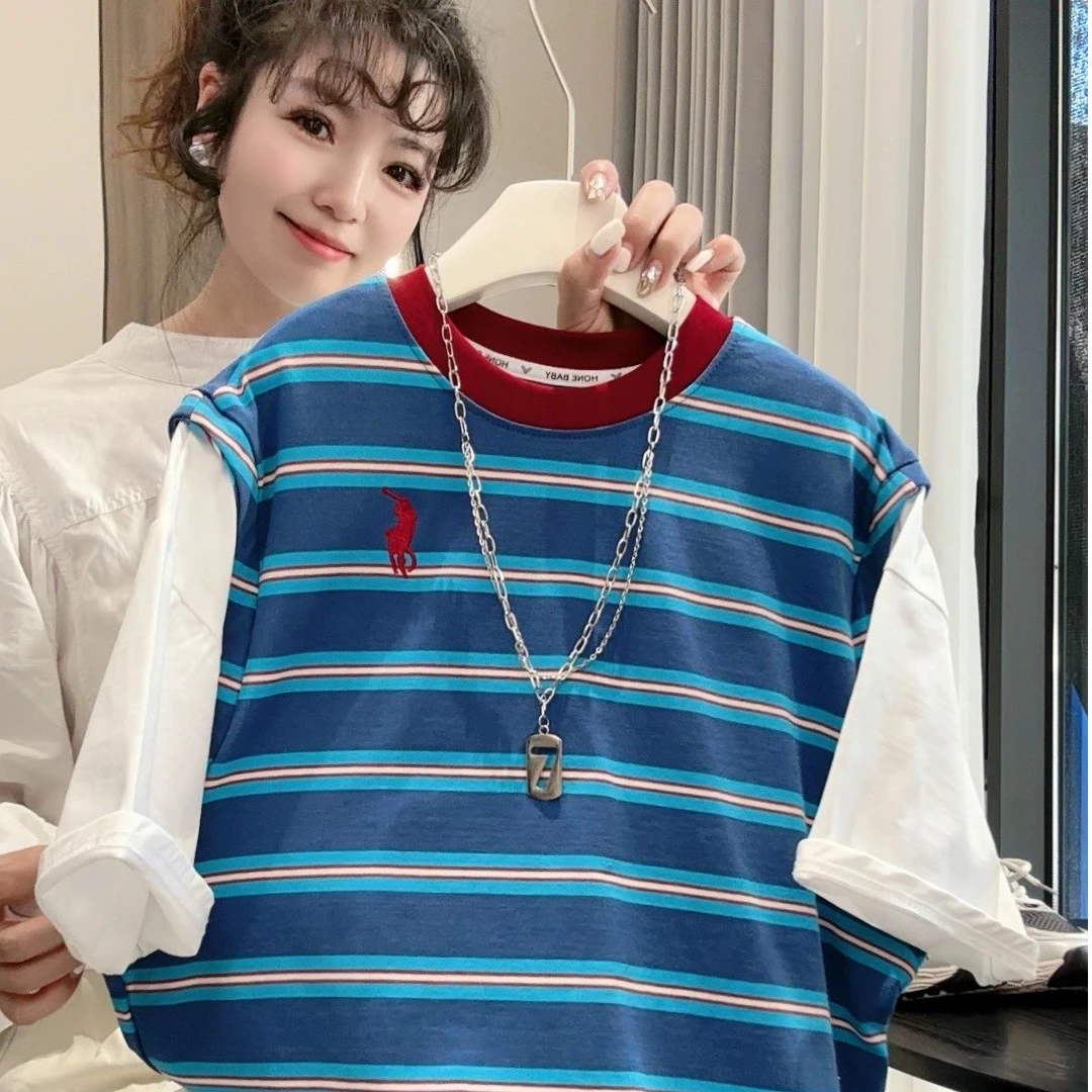 男童夏季2025新款儿童短袖假两件运动薄款大男孩时尚宽松夏季