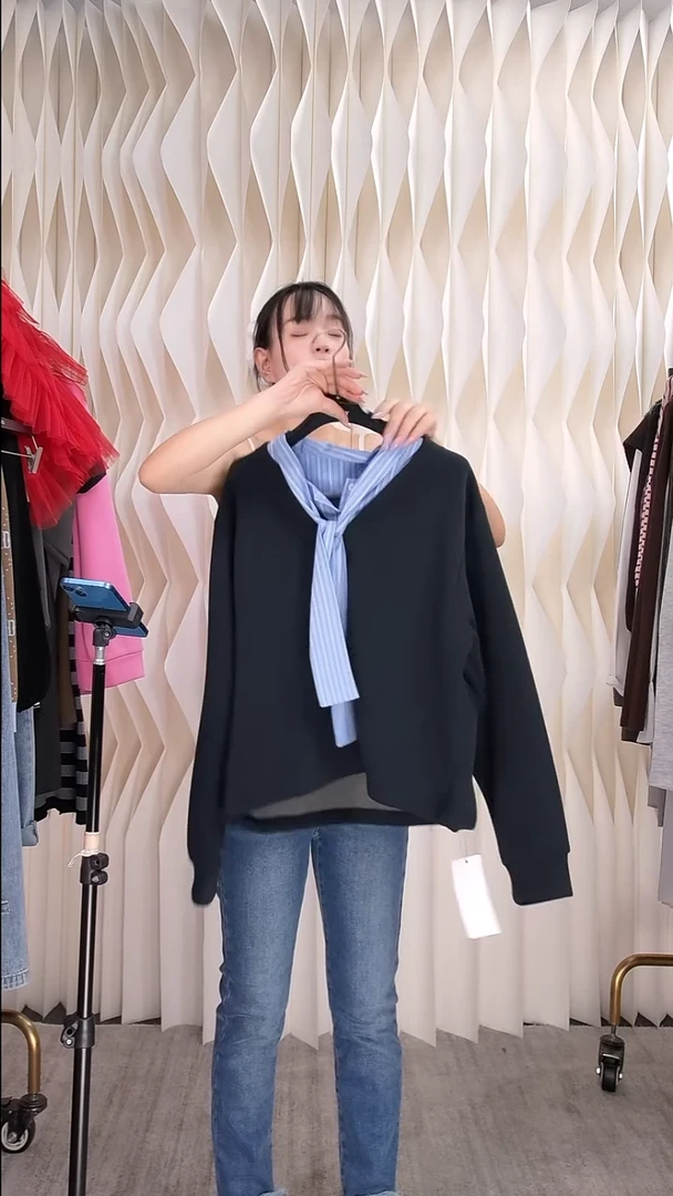 抽绳撞色飘带卫衣均码