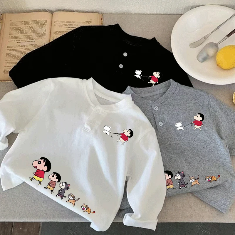 春秋蜡笔小新纯棉男童新款ins风打底T恤POLO长袖百搭儿童宝宝上衣