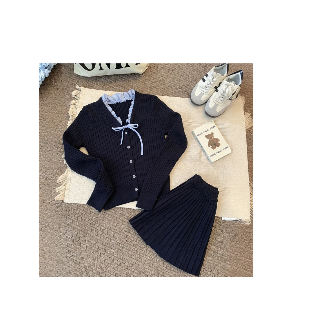 【少女感~】2025早春新款减龄显气质/针织开衫V领蝴蝶结两件套女装~