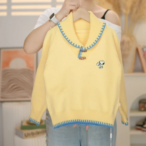 Snoopy/史努比童装女童毛衣针织衫翻领套头新款儿童洋气内搭外套