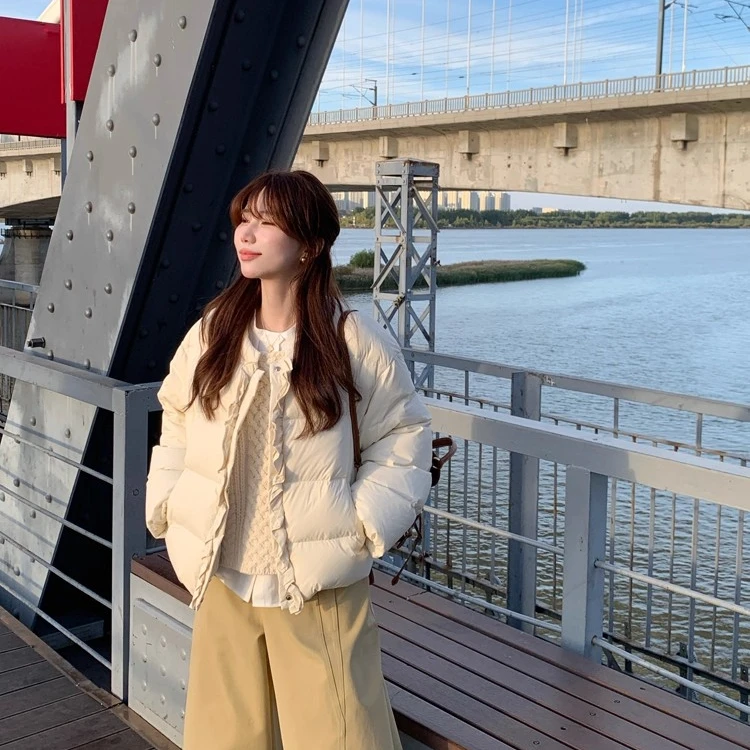 高端货~白鸭绒无领小奶包羽绒服女冬季新款宽松短款小个子外套