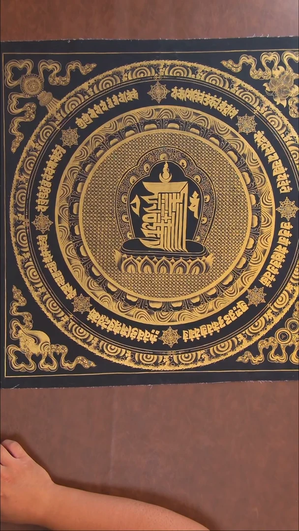 卷轴画黑金十相自在50cm