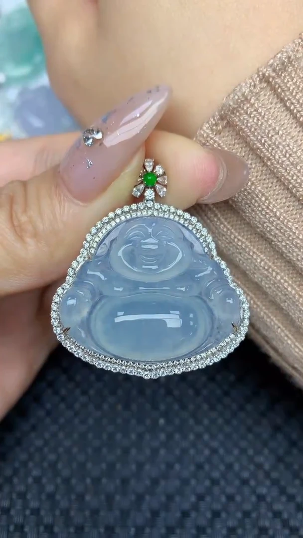 颈饰18K金镶嵌翡翠天然缅甸翡翠a货百元以上9元证书费自理