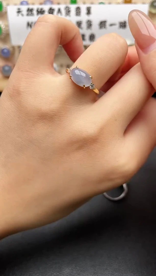 银S925镶嵌戒指翡翠一物一证一礼盒