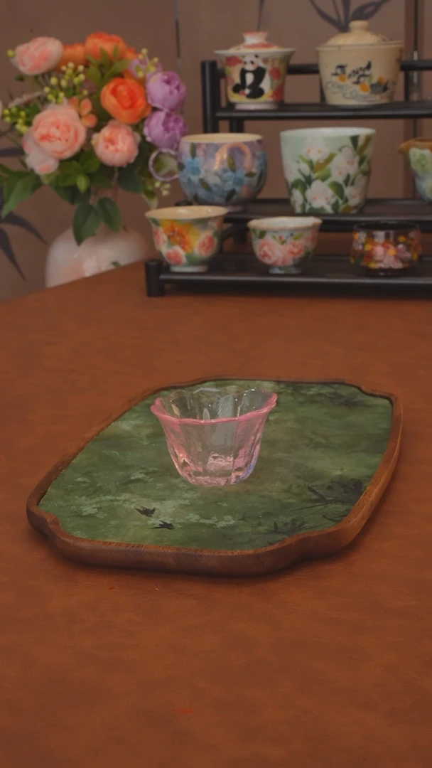 直播间福利 粉琉璃花口杯