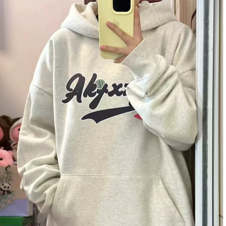 UM百搭潮流卫衣新款2025爆款花灰色宽松连帽超好看小众不撞款