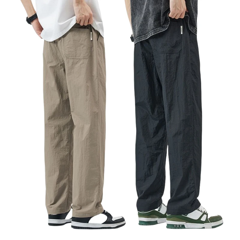 速干宽松夏季男士长裤中腰薄款水洗休闲裤直筒纯色复古百搭男装