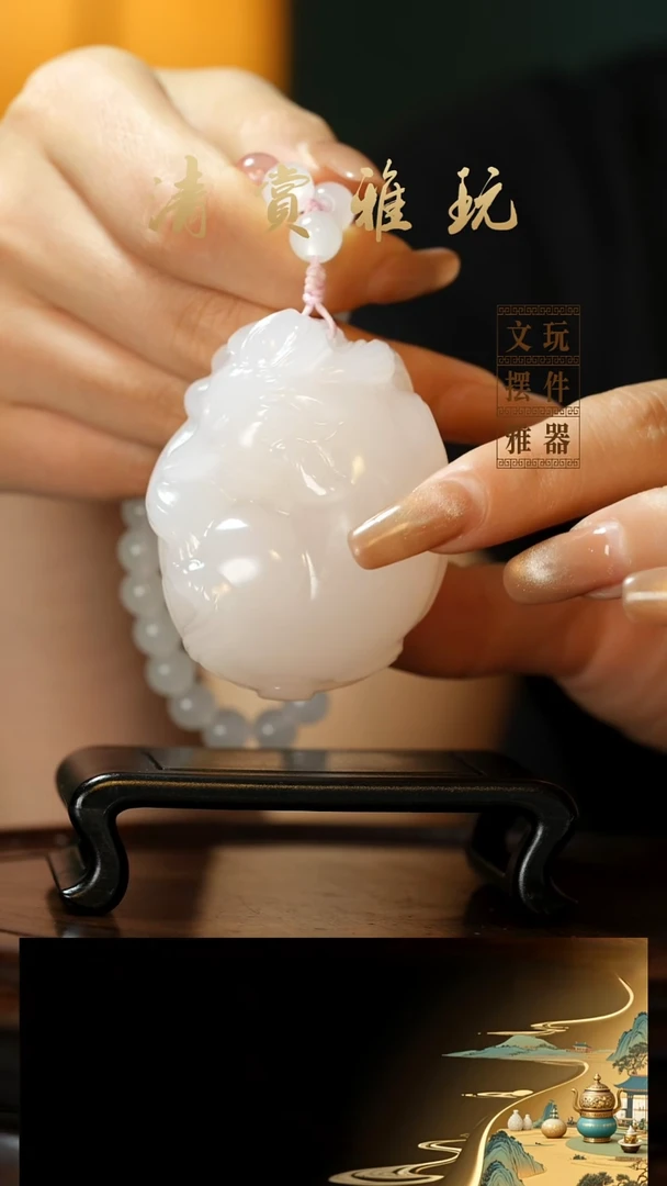 玉《九尾狐》手把件摆件