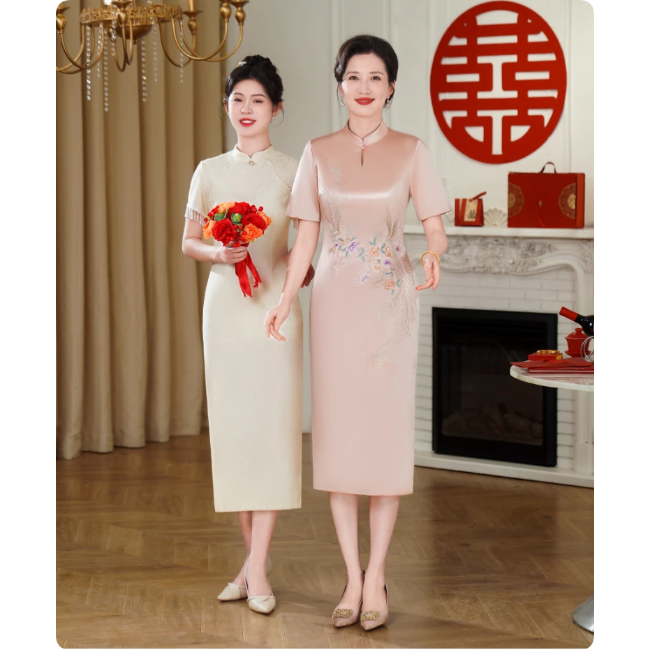 50338高贵喜婆婆婚宴装改良旗袍年轻宴会礼服气质婚礼妈妈连衣裙