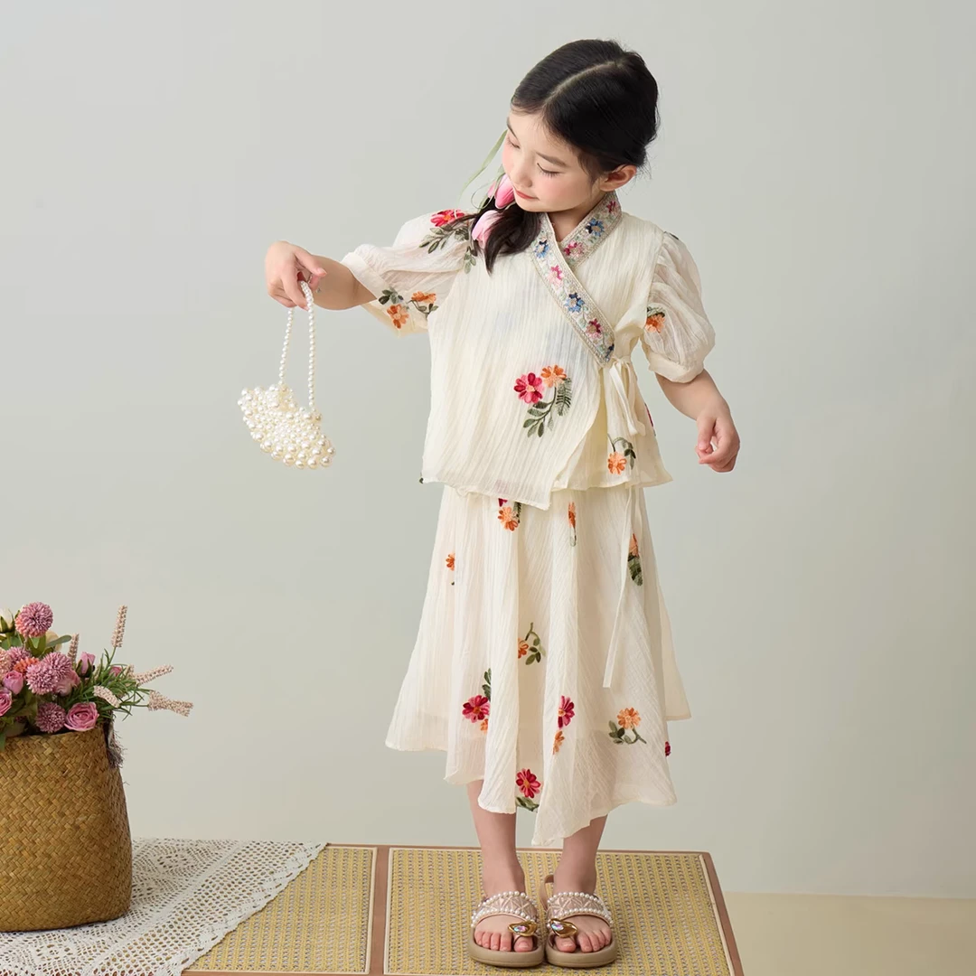 女童套装汉服连衣裙夏装2025新款儿童中国风套裙小女孩两件套8482