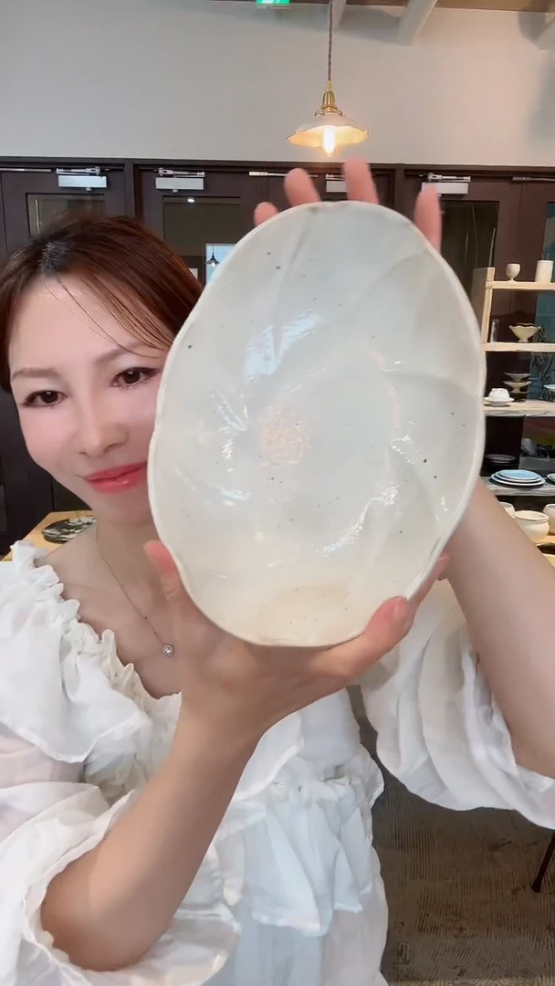 盘【预售】古谷24粉引扭花椭圆*1个(随机发)