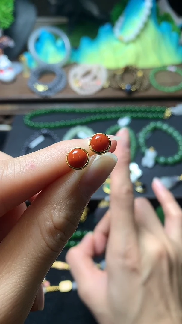 【闪购商品】南红玛瑙耳饰银S925镶嵌耳钉