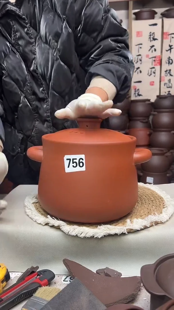 宜兴紫砂微瑕4升小蛮腰朱泥756