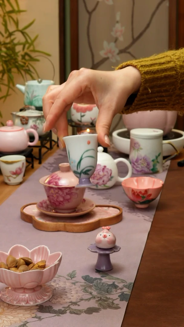 【闪购商品】【领丰茶具福力】小花猫闻香杯