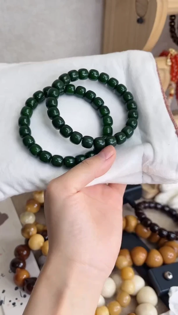 菩提根/象牙果手串干磨娘娘绿桶珠9*10手串