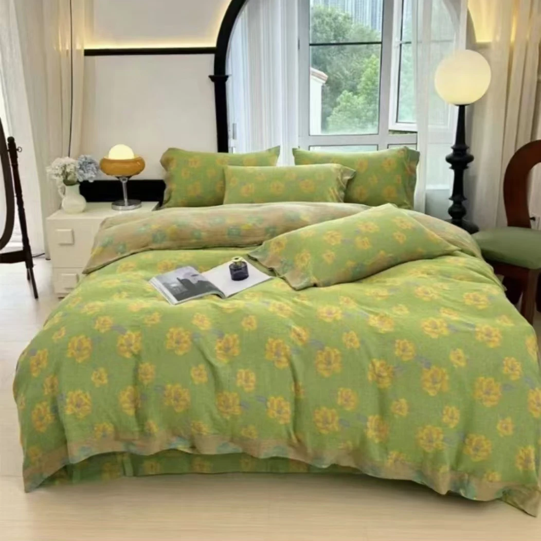 【如梦生花绿—三件套】全棉双层纱三件套（一个床单+两只枕套）