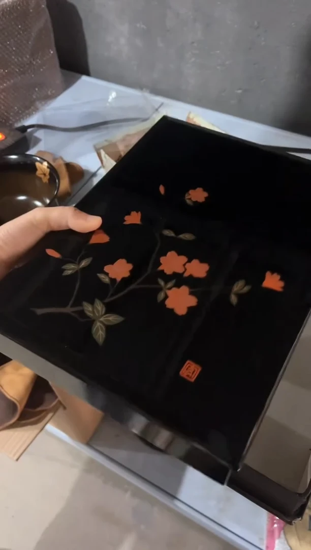 30*22*5.5cm 大漆文盒 木胎