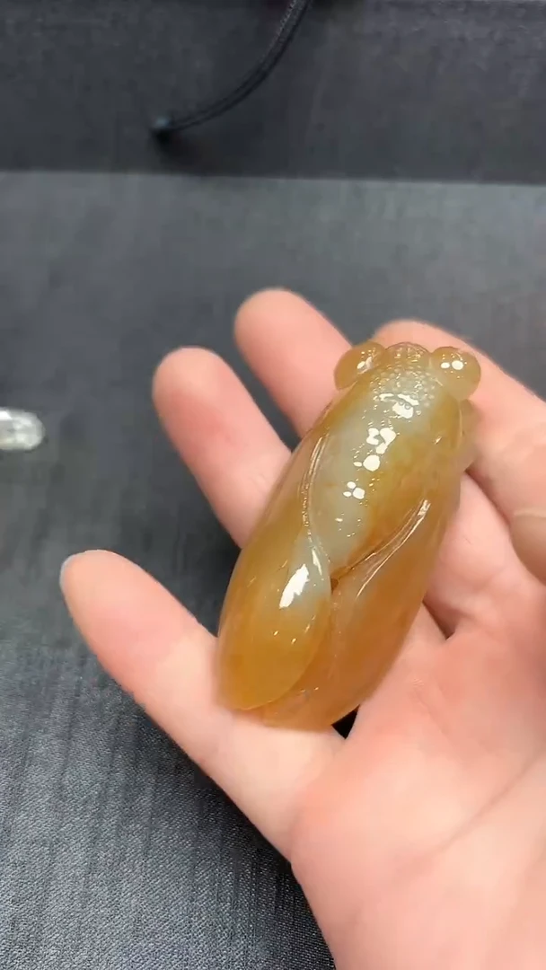 翡翠未镶嵌颈饰天然缅甸翡翠A货 冰黄翡蝉