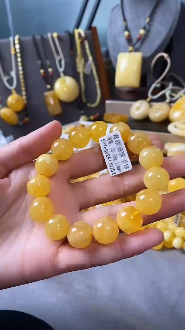 裸石琥珀未镶嵌13+微瑕圆珠手串