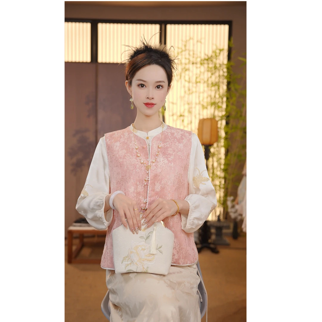 CJ【琵琶仙】新中式2025新款双面雅致百搭提花马甲YY25032802