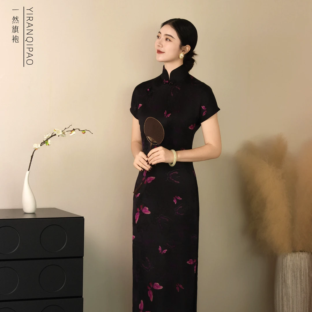 【蝶域】2025夏款国风显瘦气质优雅古法全开襟日常旗袍130CM