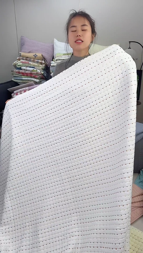 棉纯棉白色米粒绣230*250单床盖
