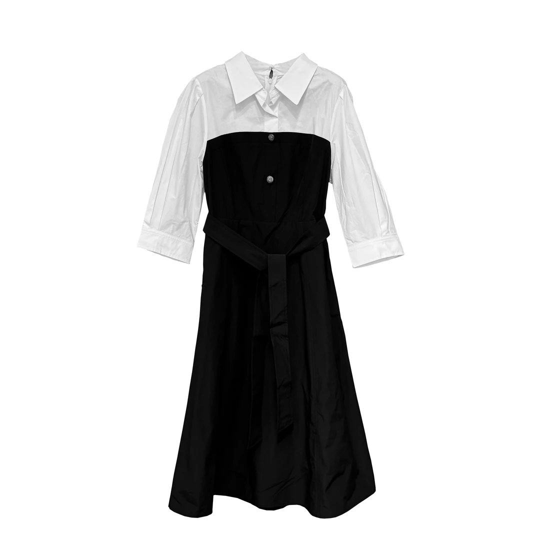 懒蜜蜂 新款拼色连衣裙七分袖含棉5208