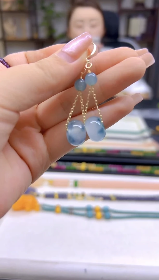 翡翠14K金镶嵌耳饰DIY款E764