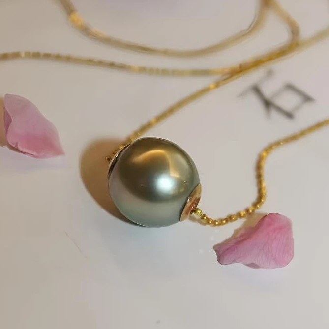 海水珍珠大溪地铂金灰路路通吊坠大自然的馈赠牛油果色泽四季款