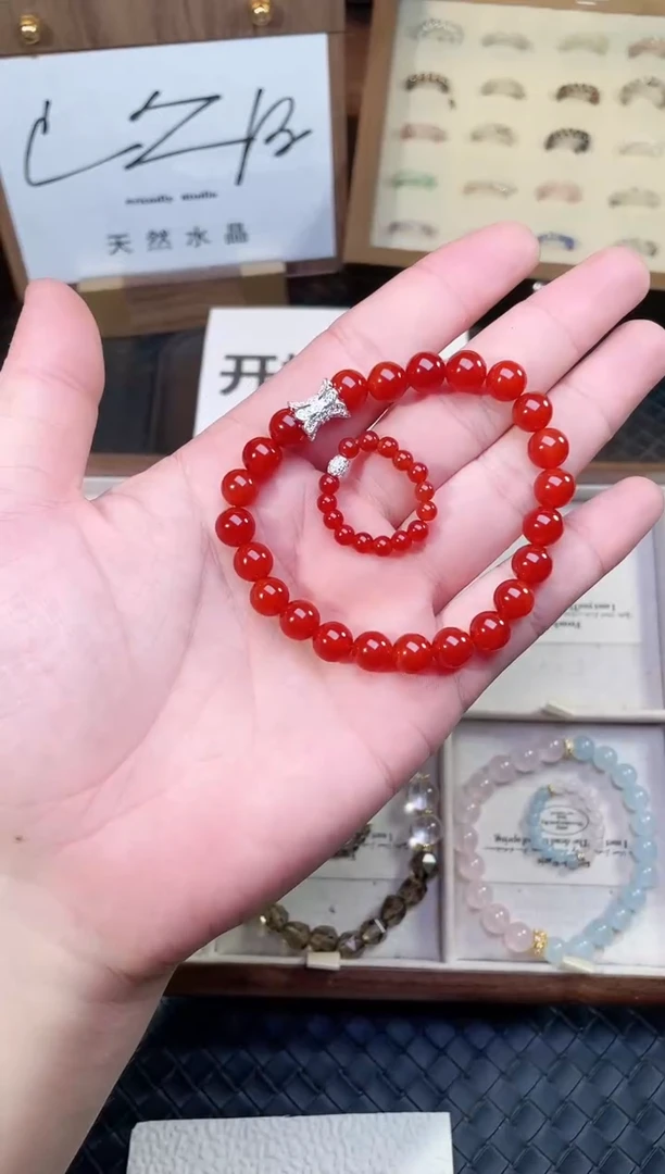 石英质玉手链合金红玛瑙子母款