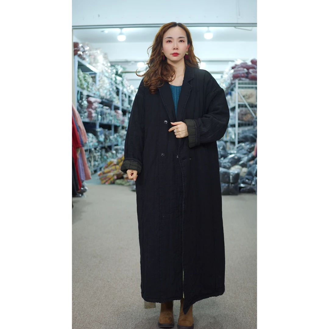 花璟与麻原创设计款翻领夹棉外套棉衣（衣长119胸围130）