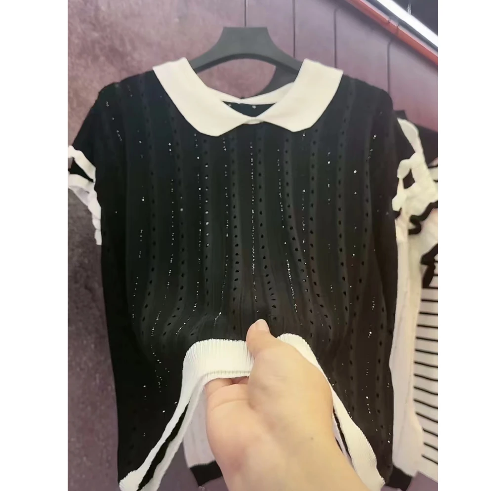 【定制大码女装80-200斤】重工娃娃领百搭显瘦烫钻短袖上衣款1727