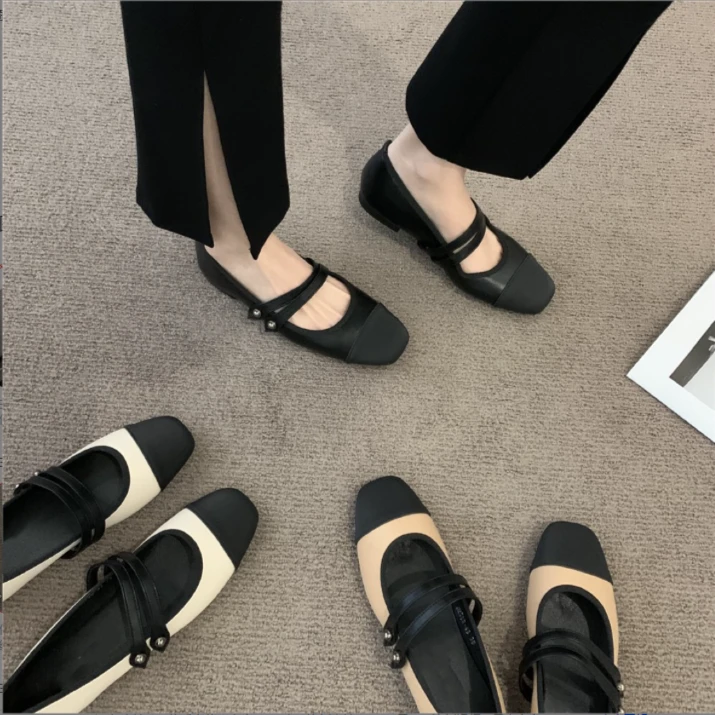 9月现货A550头层牛皮（内里鞋垫羊皮）单鞋拼接浅口瓢鞋玛丽珍鞋