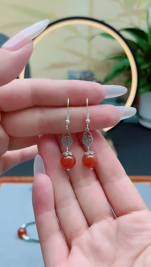 玛瑙/玉髓耳饰银S925镶嵌350