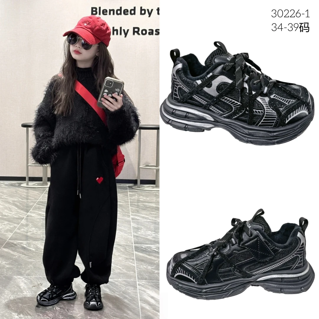 102男女童运动鞋2025新款冬季儿童二棉加绒休闲鞋老爹鞋